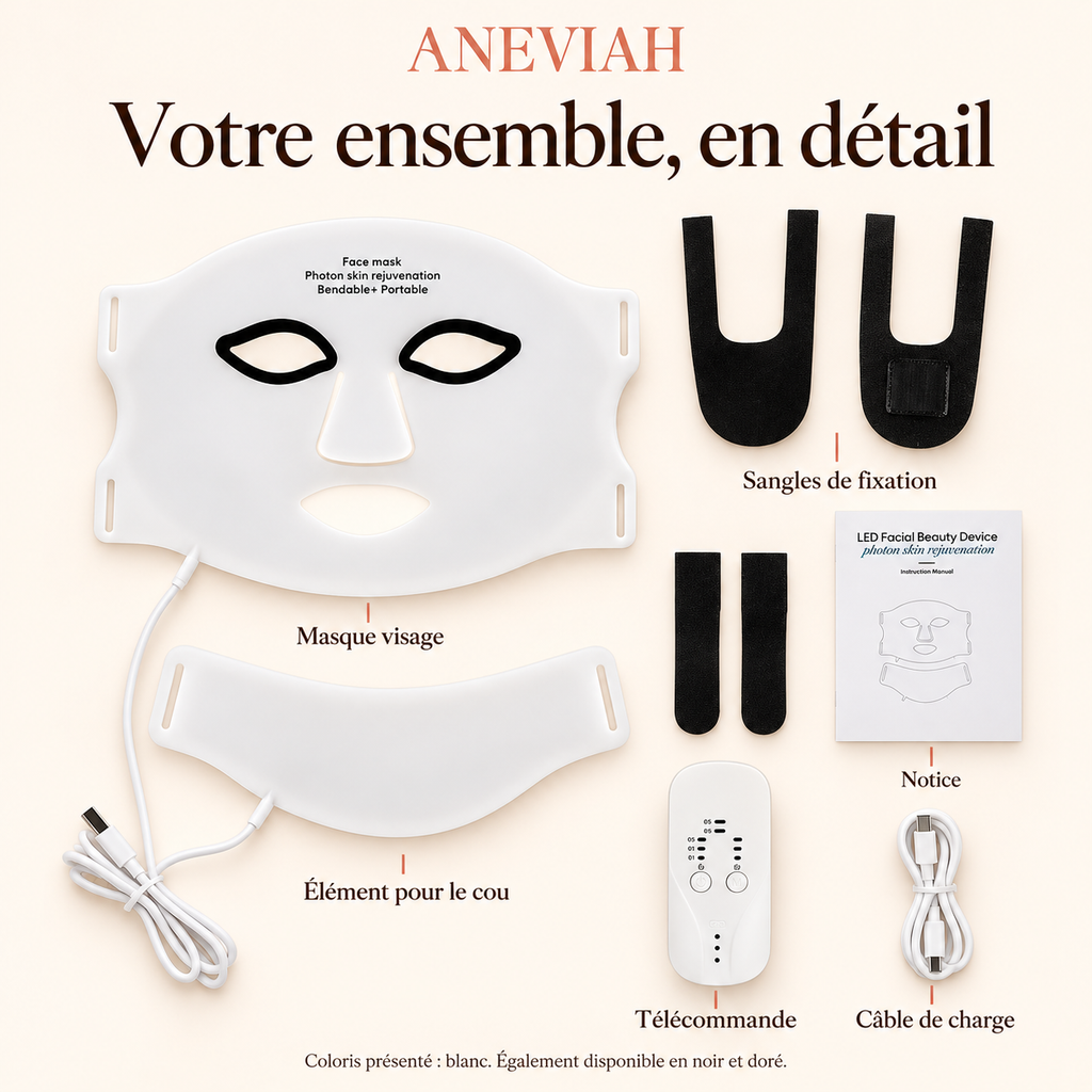 Ensemble masque LED blanc Aneviah en détail