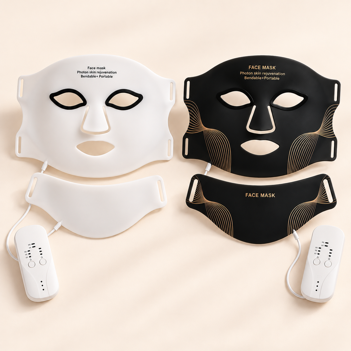 Masques LED Éclat Aneviah visage et cou, blanc et noir