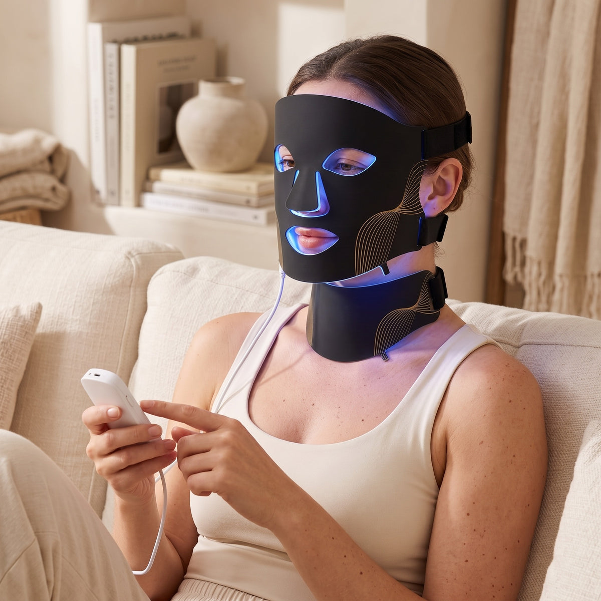 Masque LED Éclat noir – lumière bleue, sans texte